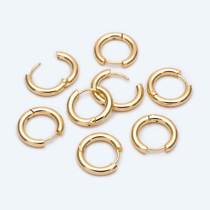 4pcs Gold/ Silver Chunky Hoop Huggies, 3mm Thick, 14/ 16/ 18/ 20/ 26mm, Stainless Steel Hoop Earrings, Minimalist Earrings (GB-2788)