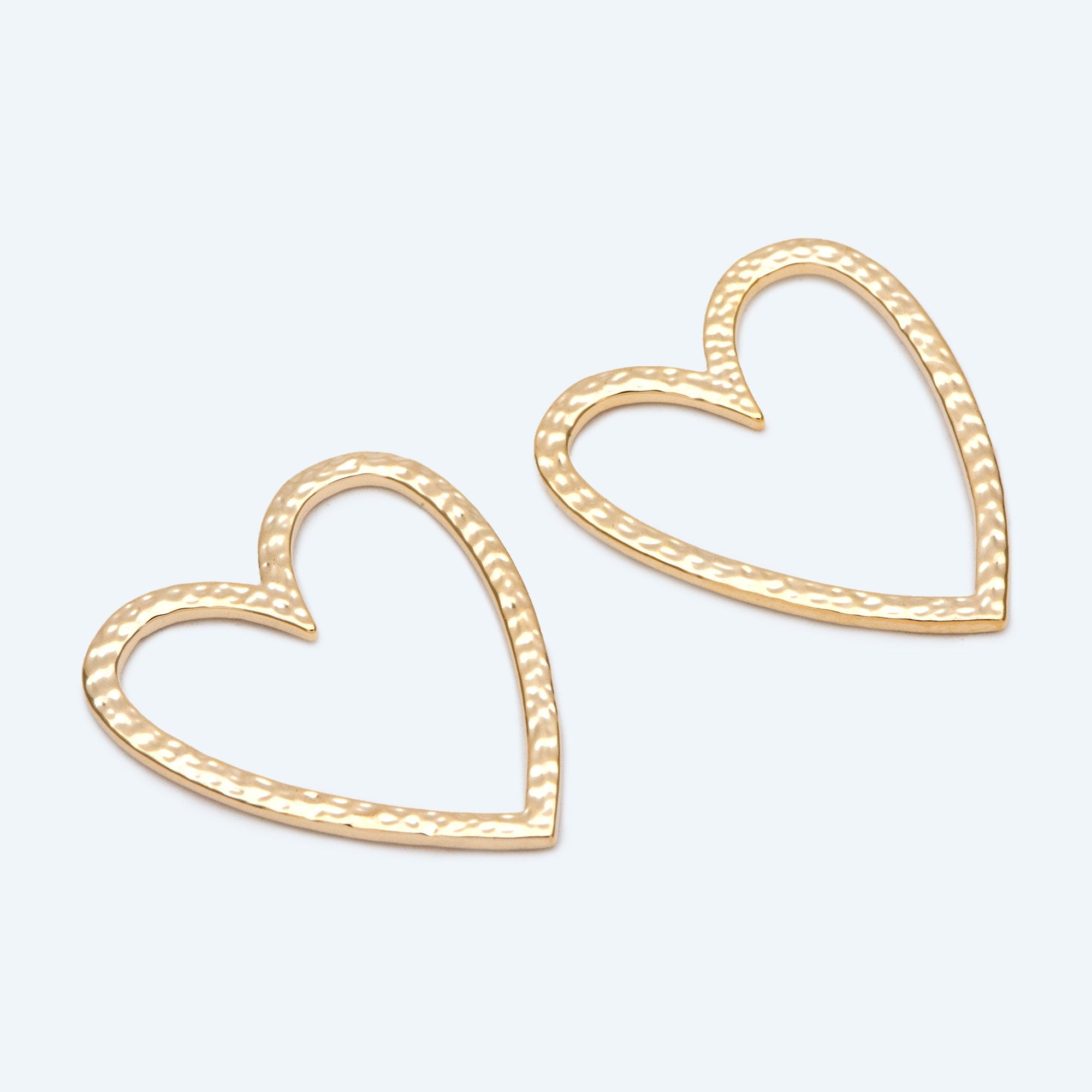 4pcs Gold Hammered Heart Link Connector Charms, 18K Gold plated Brass Heart Pendants (GB-1964-F)