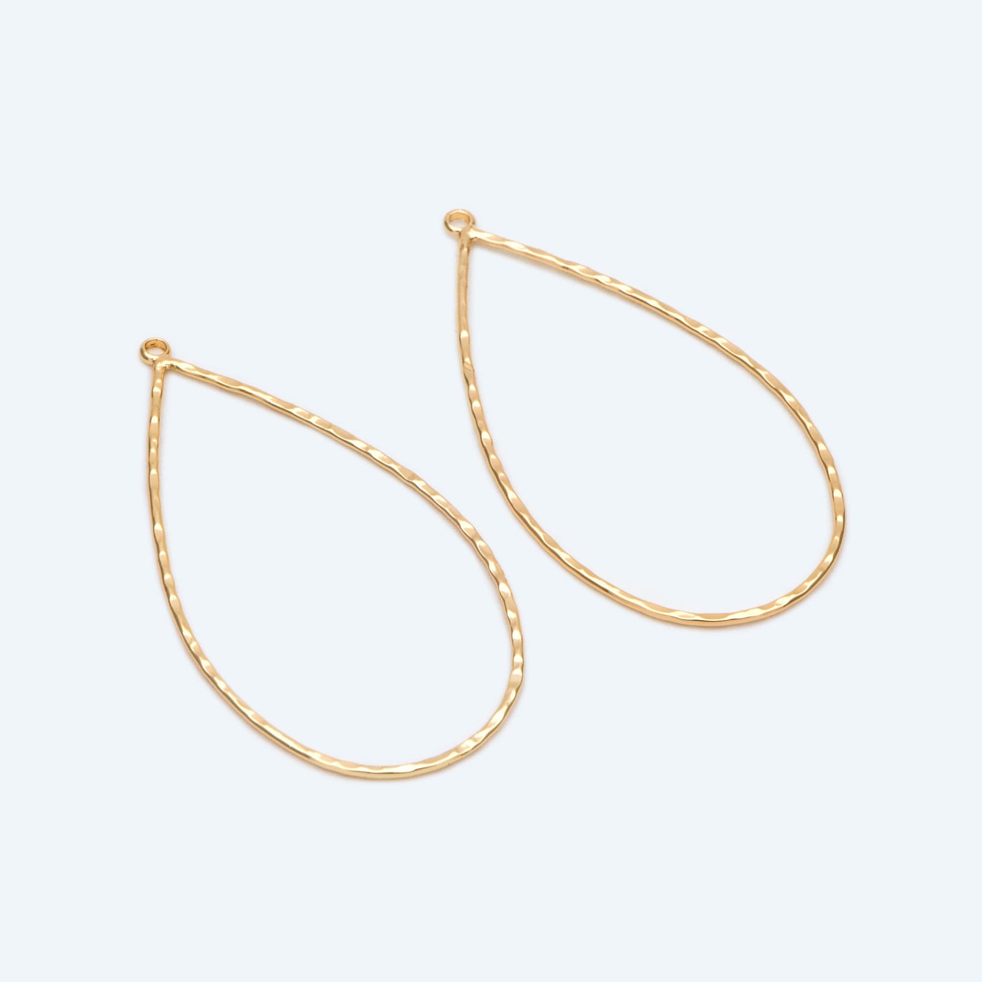 10pcs Gold Hammered Teardrop Pendants, Geometric Link Charms 55x28mm, Wired Drop Hoops (GB-2750-L)