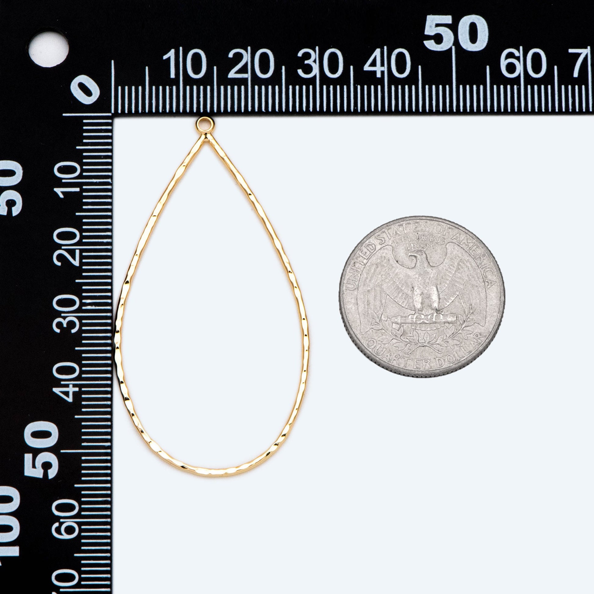 10pcs Gold Hammered Teardrop Pendants, Geometric Link Charms 55x28mm, Wired Drop Hoops (GB-2750-L)