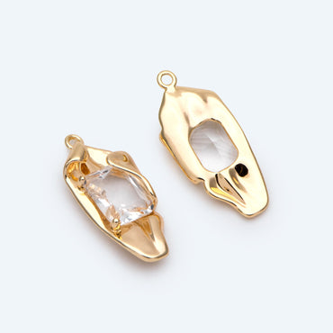 4pcs Glass pave Gold Curly Charms 26x11mm, Gold Plated Brass Drop Pendants (GB-2803)