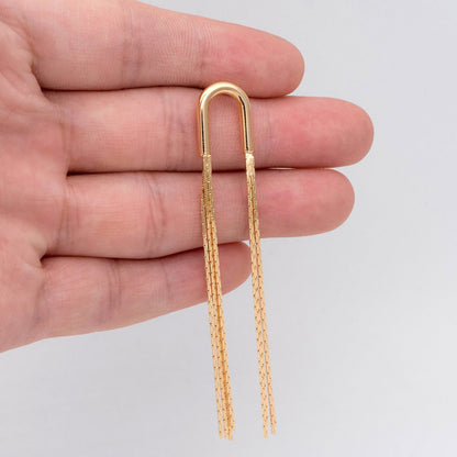 4pcs Chain Tassel Earrings, Tassel Stud Earring, Gold/ Silver Tone Dangling Earrings, Minimalist Tassel Earrings (GB-2867)