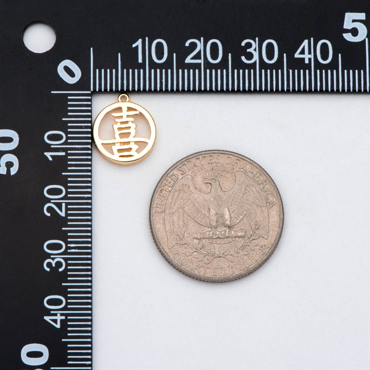 10pcs Chinese Characters "Happiness" Charms 13x12mm, Gold plated Brass Pendant, 喜(xi) means Good Fortune/ Lucky (GB-2868)