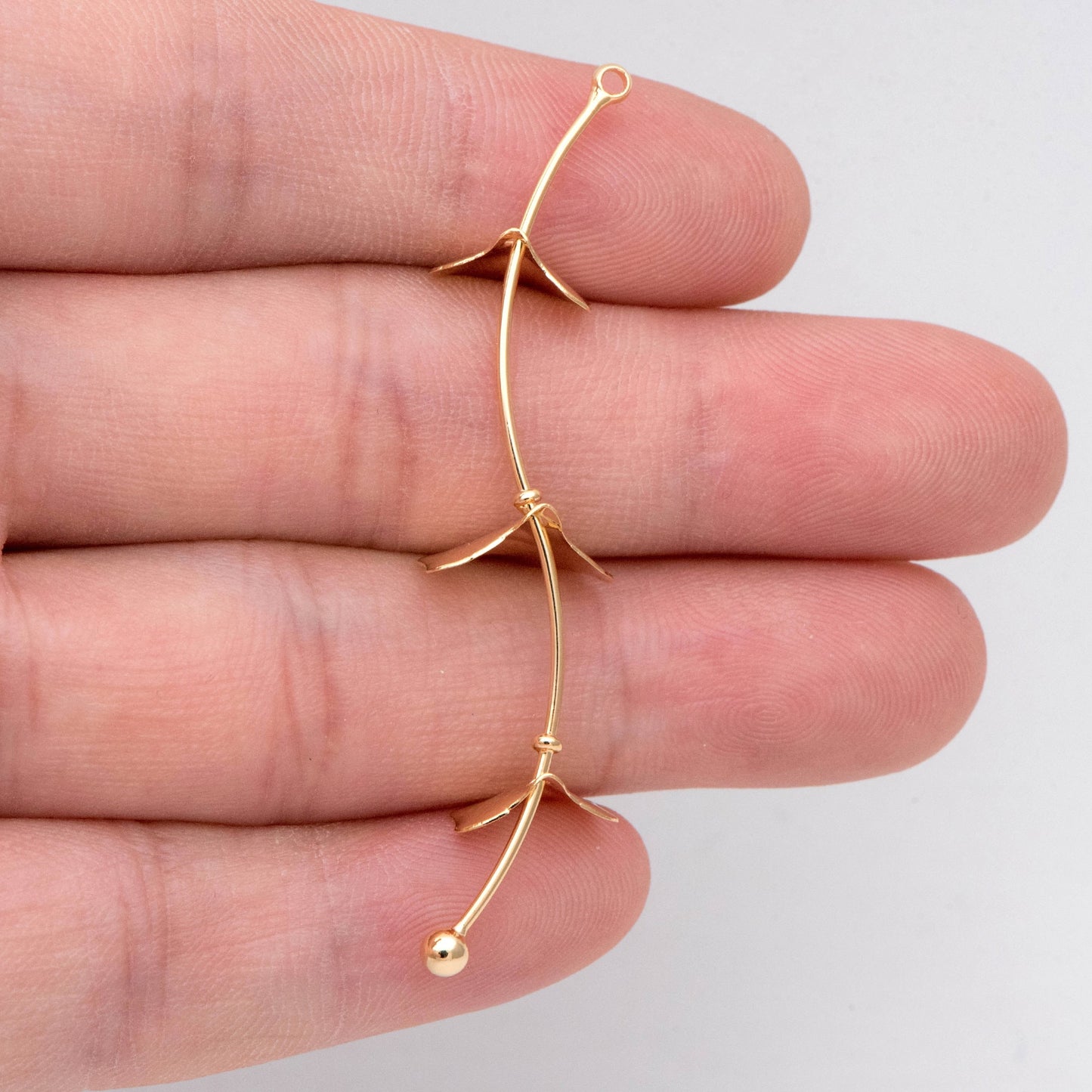 4pcs Gold Ginkgo Leaf Charms 56x12mm, Real Gold plated Brass Branch Pendants (GB-954-F)