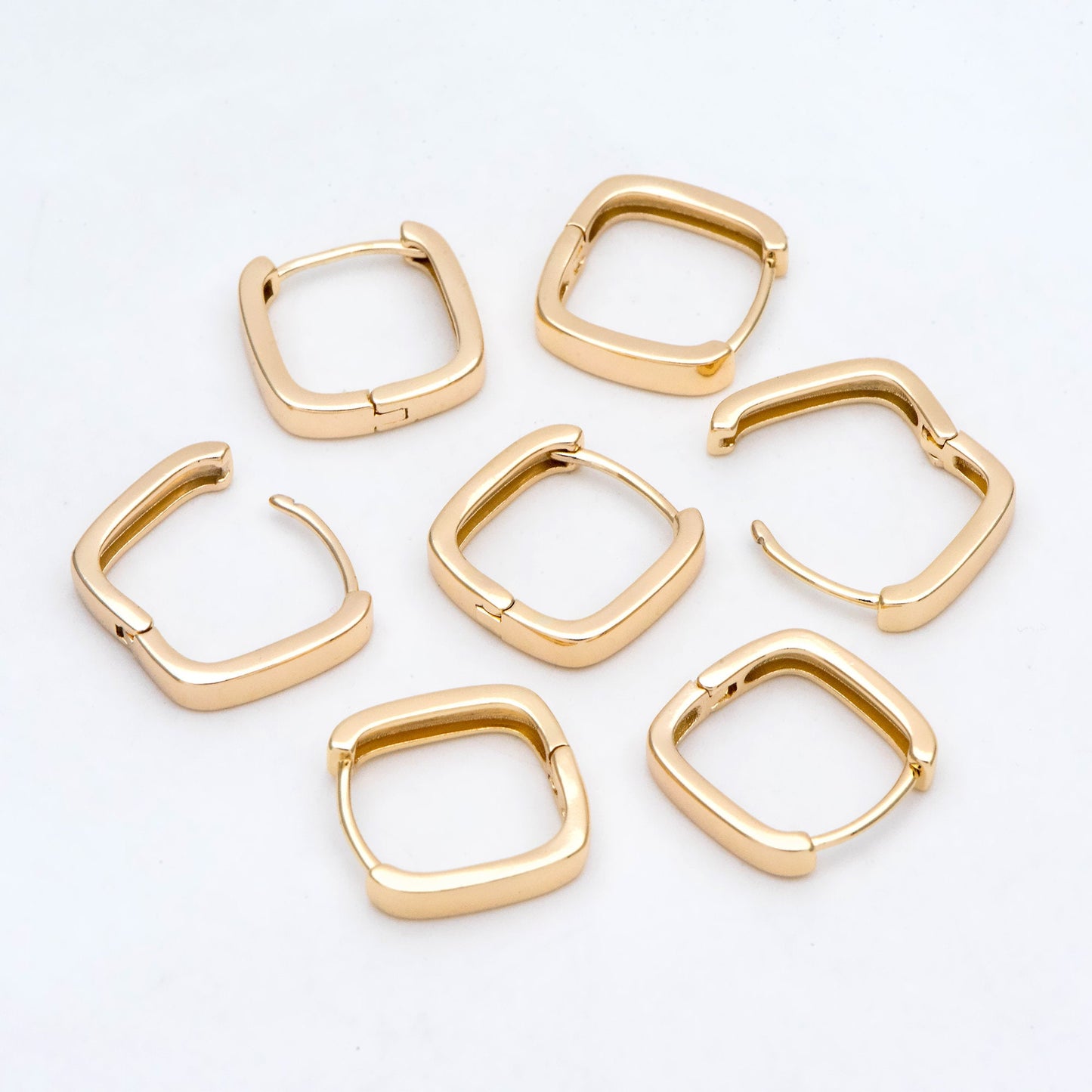 10pcs Gold/ Silver Square Huggie Earrings 15mm, 18K gold/ rhodium plated Brass, Minimalist Hoop Earring Components (GB-2870)