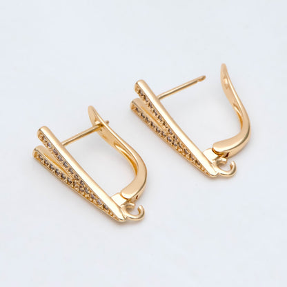 4pcs CZ Pave Gold Click-in Style Leverback Earring, V Shape Earring, Gold plated on Brass Earring Finding (GB-3002-D)
