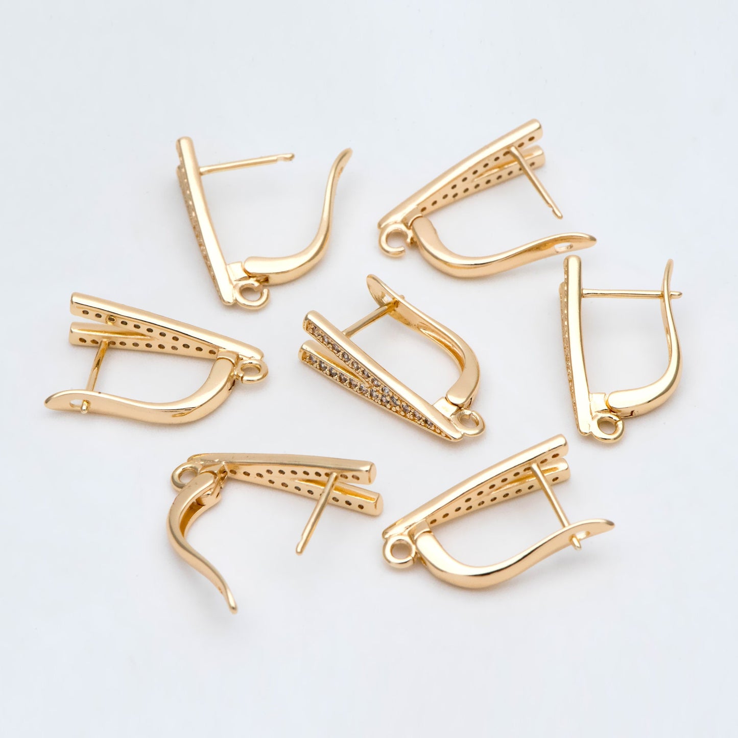 4pcs CZ Pave Gold Click-in Style Leverback Earring, V Shape Earring, Gold plated on Brass Earring Finding (GB-3002-D)