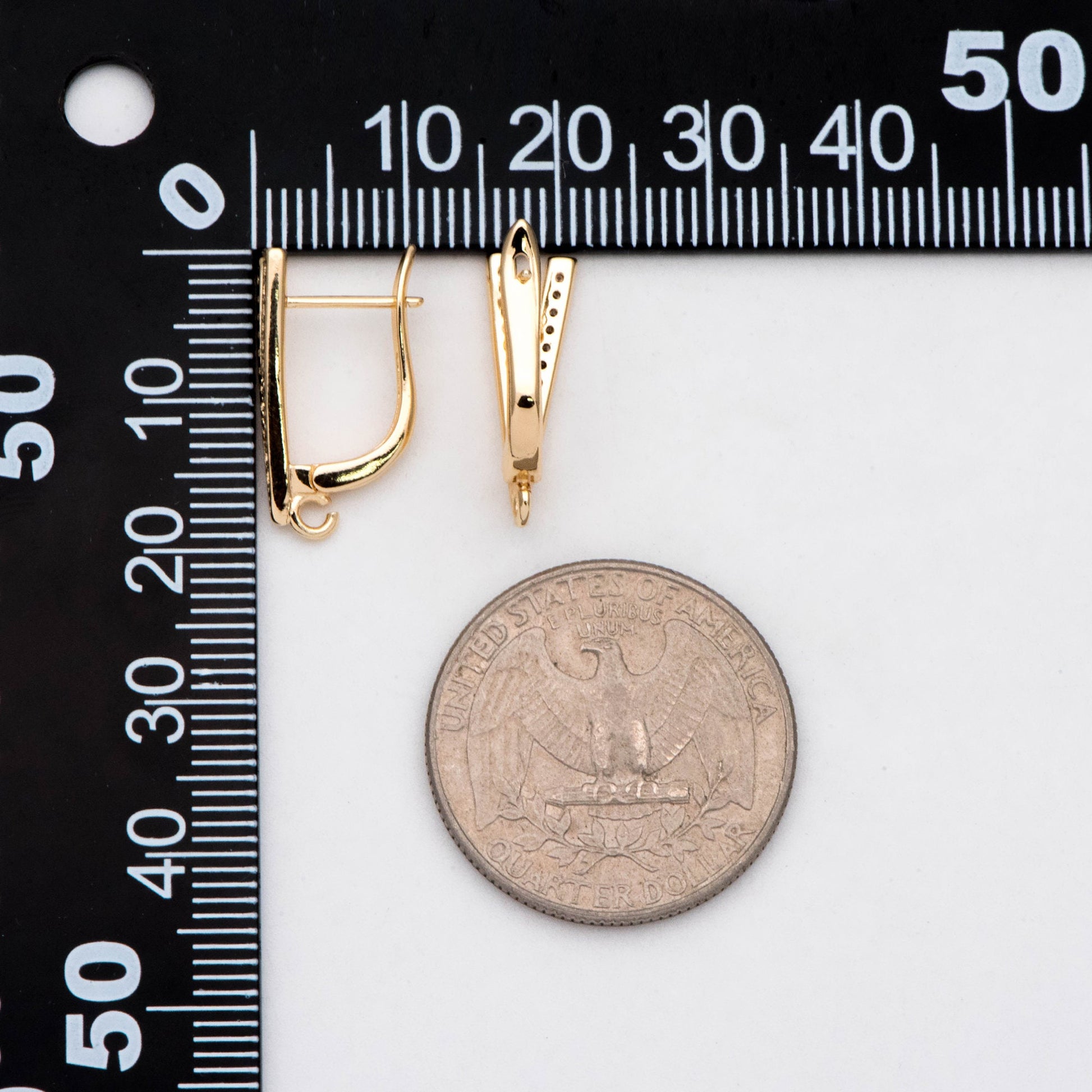 4pcs CZ Pave Gold Click-in Style Leverback Earring, V Shape Earring, Gold plated on Brass Earring Finding (GB-3002-D)