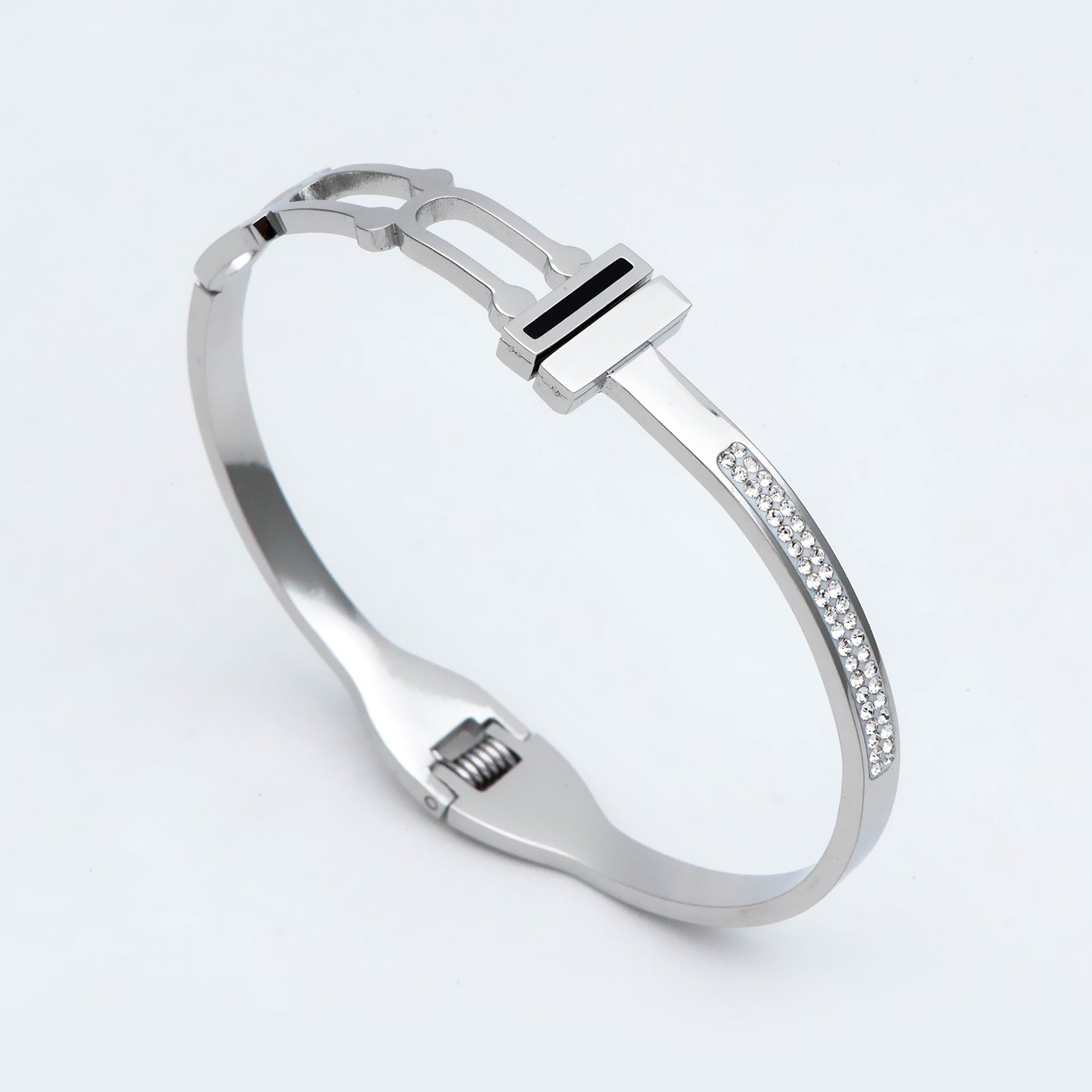 1pcs CZ Pave Simple Bangle Bracelet, 316 Stainless Steel Bracelet (GB-2860)