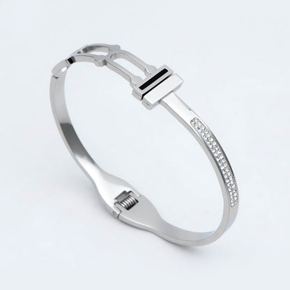1pcs CZ Pave Simple Bangle Bracelet, 316 Stainless Steel Bracelet (GB-2860)