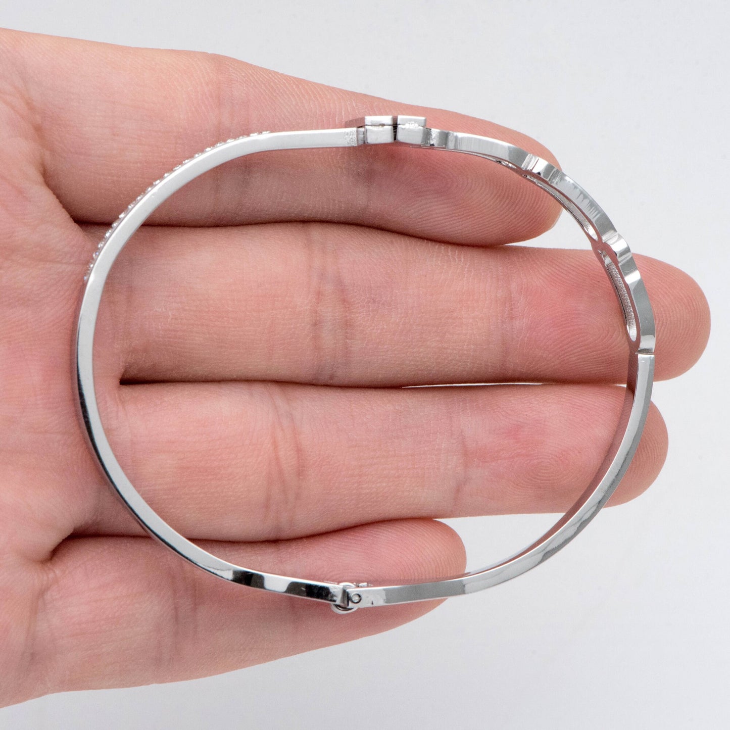 1pcs CZ Pave Simple Bangle Bracelet, 316 Stainless Steel Bracelet (GB-2860)