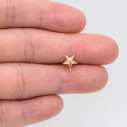 10pcs Gold Star Ear Post, Real Gold Plated Brass Star Stud Earrings (#GB-2804)