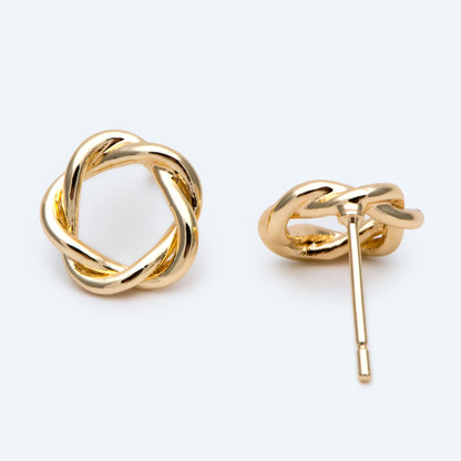 10pcs Gold Twisted Flower Earring Studs, Real Gold Plated Brass, Geometric Ring Stud Earrings (#GB-2810)