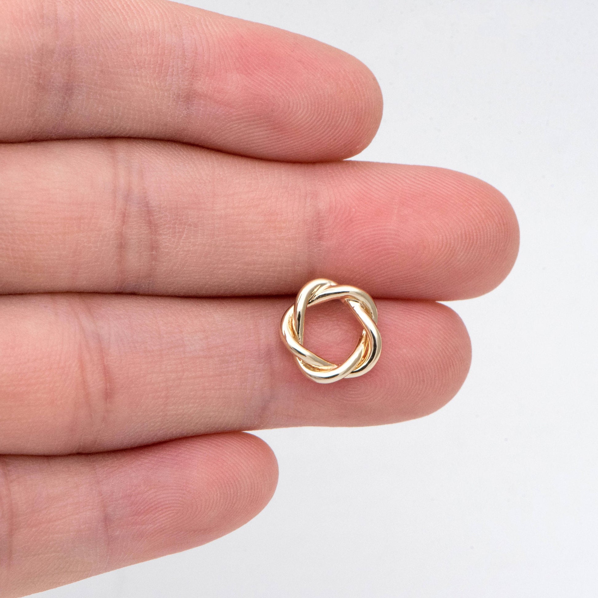 10pcs Gold Twisted Flower Earring Studs, Real Gold Plated Brass, Geometric Ring Stud Earrings (#GB-2810)