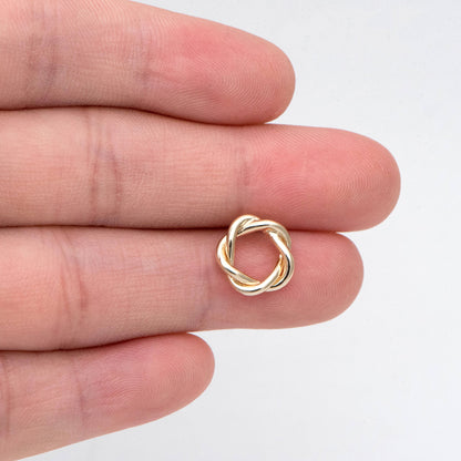 10pcs Gold Twisted Flower Earring Studs, Real Gold Plated Brass, Geometric Ring Stud Earrings (#GB-2810)