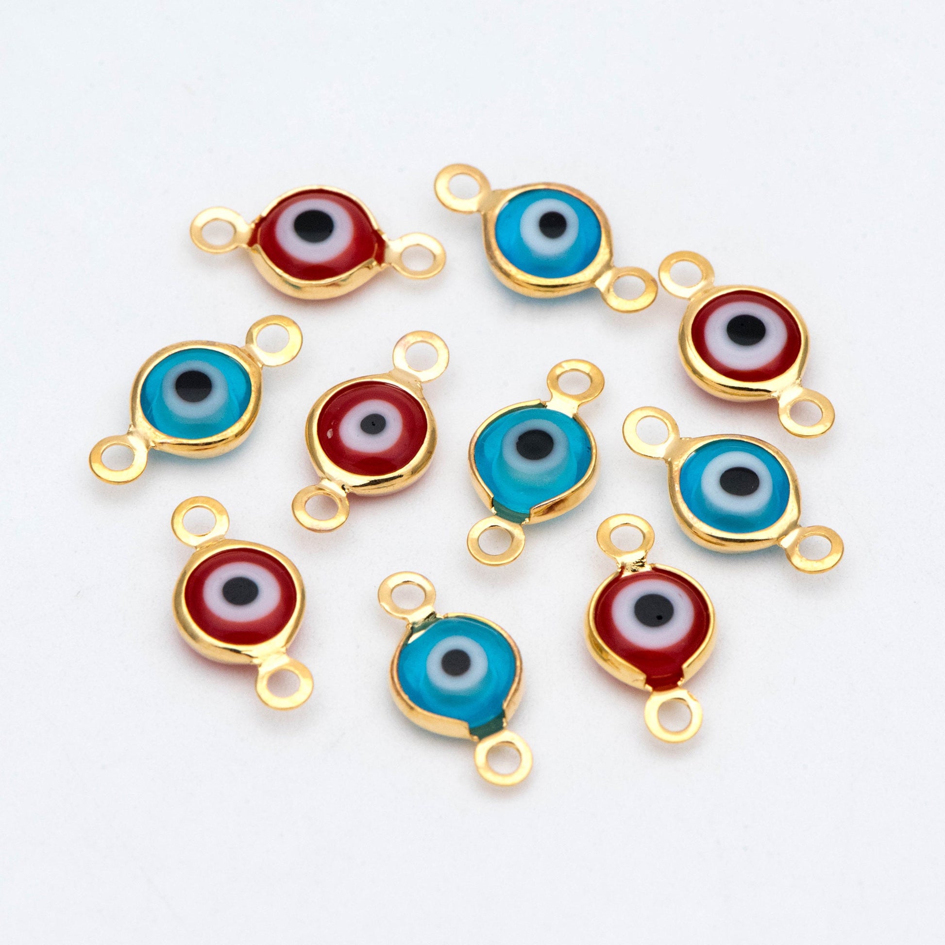 10pcs Gold Evil Eye Connectors, Evil Eye Pendant, Evil Eye Charms, Necklace Finding (GB-1999-A)