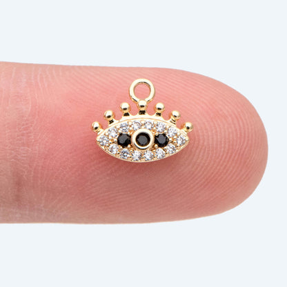 4pcs CZ Pave Black Evil Eye Charm, 10x8mm, Real Gold plated Brass Eye Charm (GB-1819-D)