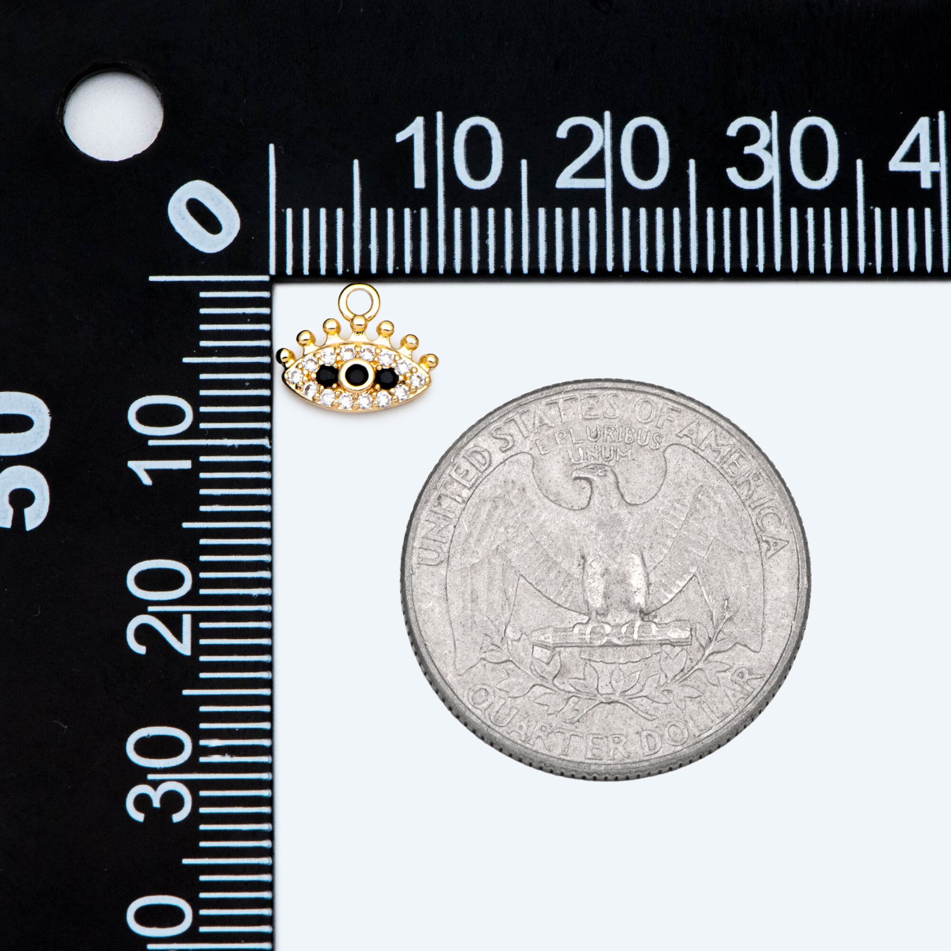 4pcs CZ Pave Black Evil Eye Charm, 10x8mm, Real Gold plated Brass Eye Charm (GB-1819-D)