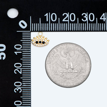 4pcs CZ Pave Black Evil Eye Charm, 10x8mm, Real Gold plated Brass Eye Charm (GB-1819-D)