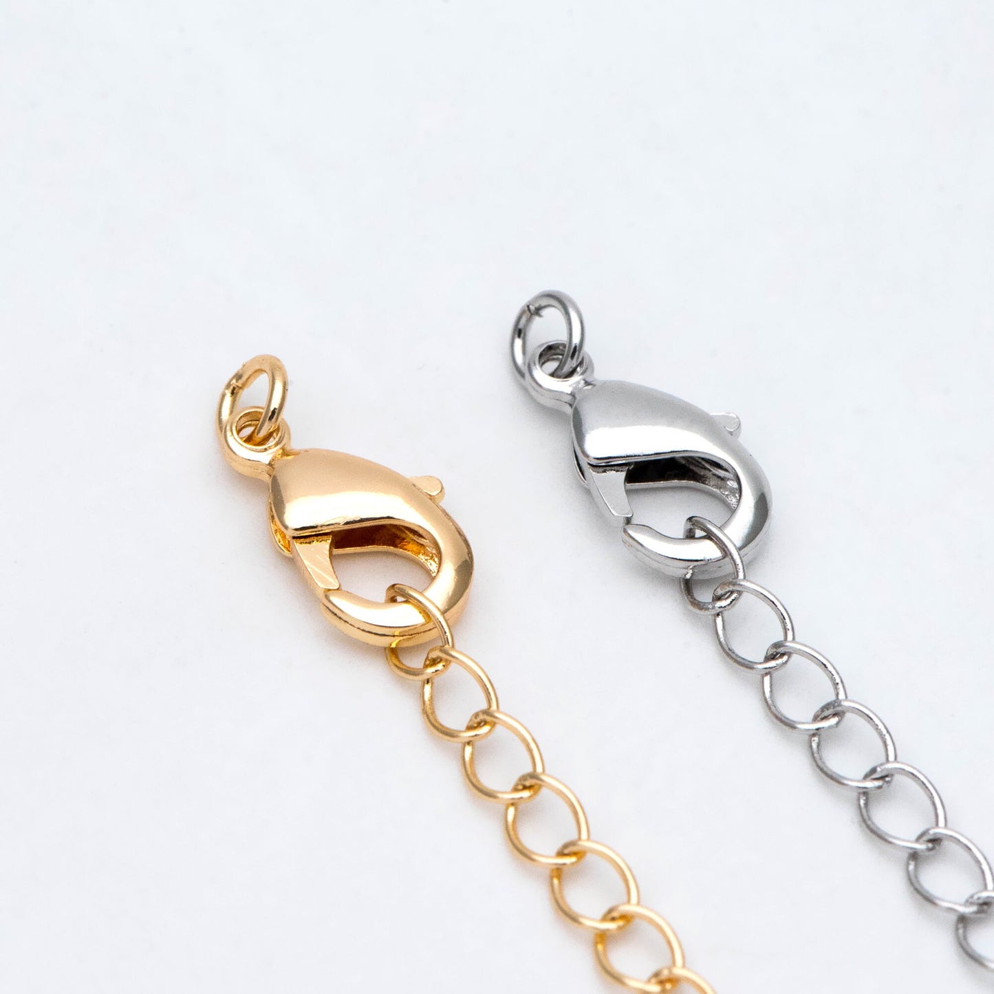 10pcs Lobster Claw Clasps with Star Extender Chain 70mm, Gold/ Rhodium plated Brass, 3mm Wide Extension Chain (GB-100-C)