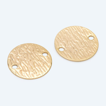 10pcs Gold/ Silver Tone Round Textured Disc Connectors 16mm, Gold/ Rhodium plated Brass Coin Disk Charms (GB-654-A)