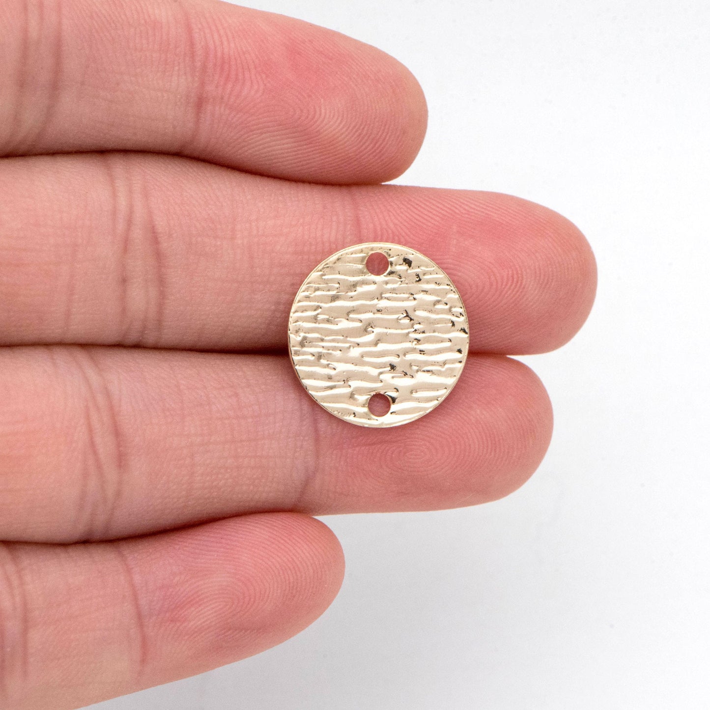 10pcs Gold/ Silver Tone Round Textured Disc Connectors 16mm, Gold/ Rhodium plated Brass Coin Disk Charms (GB-654-A)