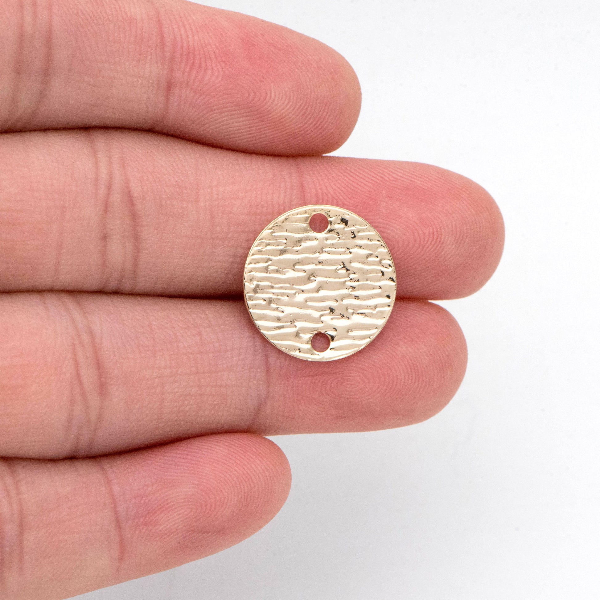 10pcs Gold/ Silver Tone Round Textured Disc Connectors 16mm, Gold/ Rhodium plated Brass Coin Disk Charms (GB-654-A)