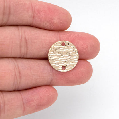 10pcs Gold/ Silver Tone Round Textured Disc Connectors 16mm, Gold/ Rhodium plated Brass Coin Disk Charms (GB-654-A)