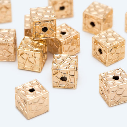 10pcs Gold Cube Spacers, 18K Gold plated Brass Square Beads, Jewelry Making, Diy Material, Jewelry Supplies (GB-2825)