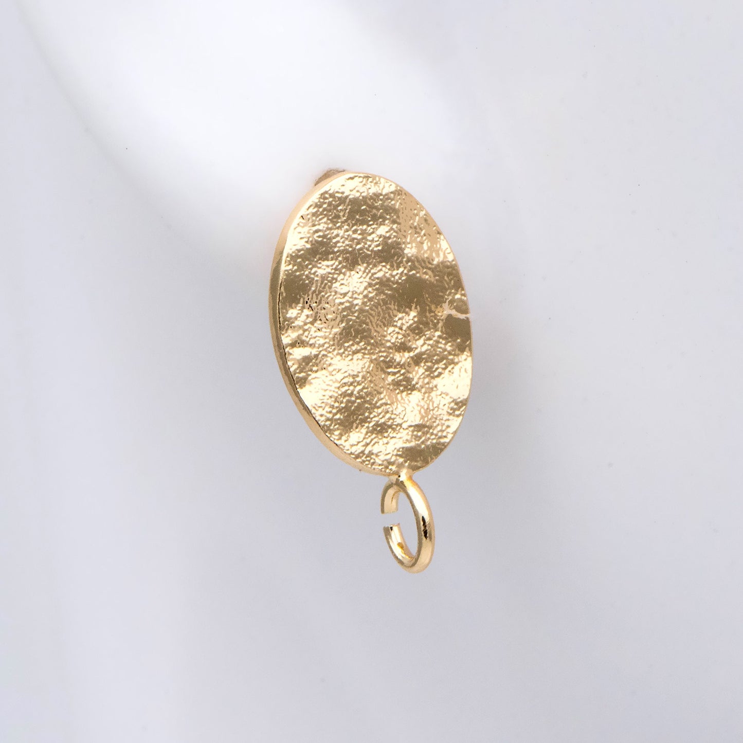 10pcs Gold/ Silver Hammered Oval Disc Earring, 16x9mm, Geometric Stud Earring Components (GB-2834)