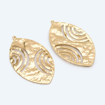 10pcs Gold Oval Disc Pendants 49x28mm, Gold plated Brass Geometric Hammered Charms (GB-1422-F)