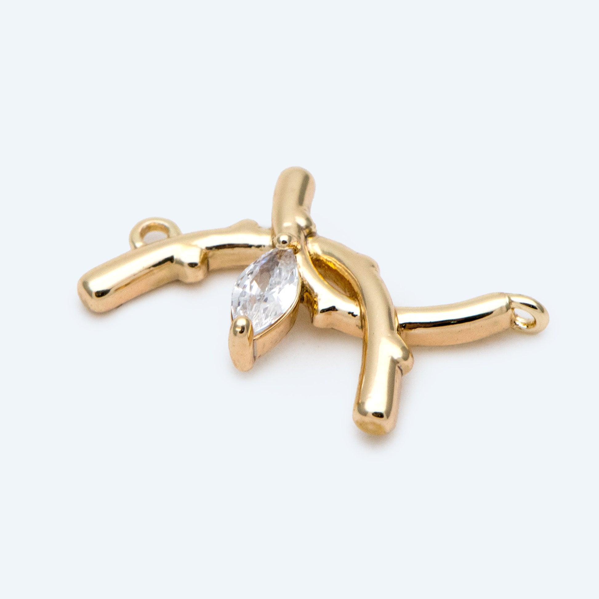 10pcs CZ Pave Branch Connectors 18x10mm, Gold plated Brass Branch charms with Two Loops (GB-3145-D)