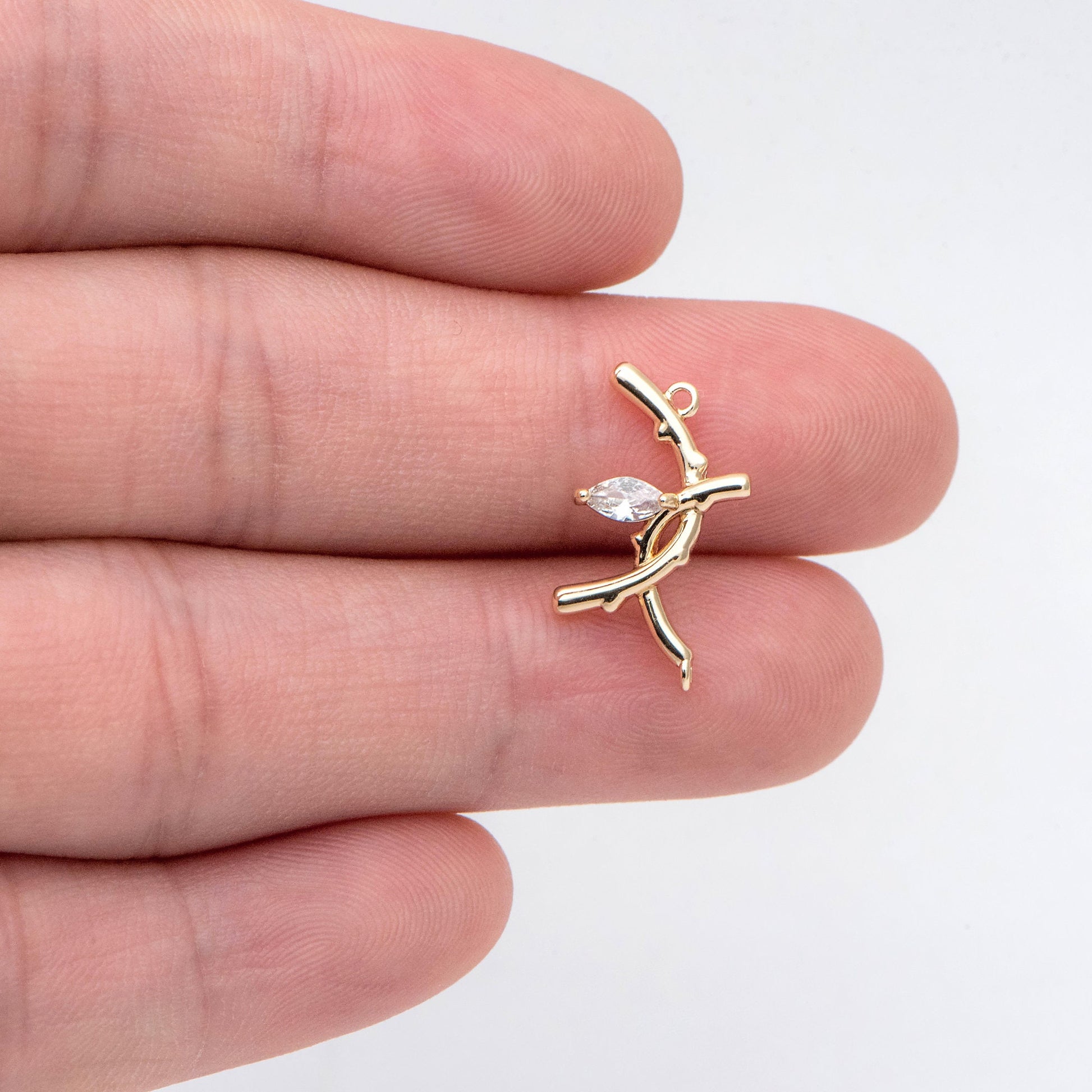 10pcs CZ Pave Branch Connectors 18x10mm, Gold plated Brass Branch charms with Two Loops (GB-3145-D)