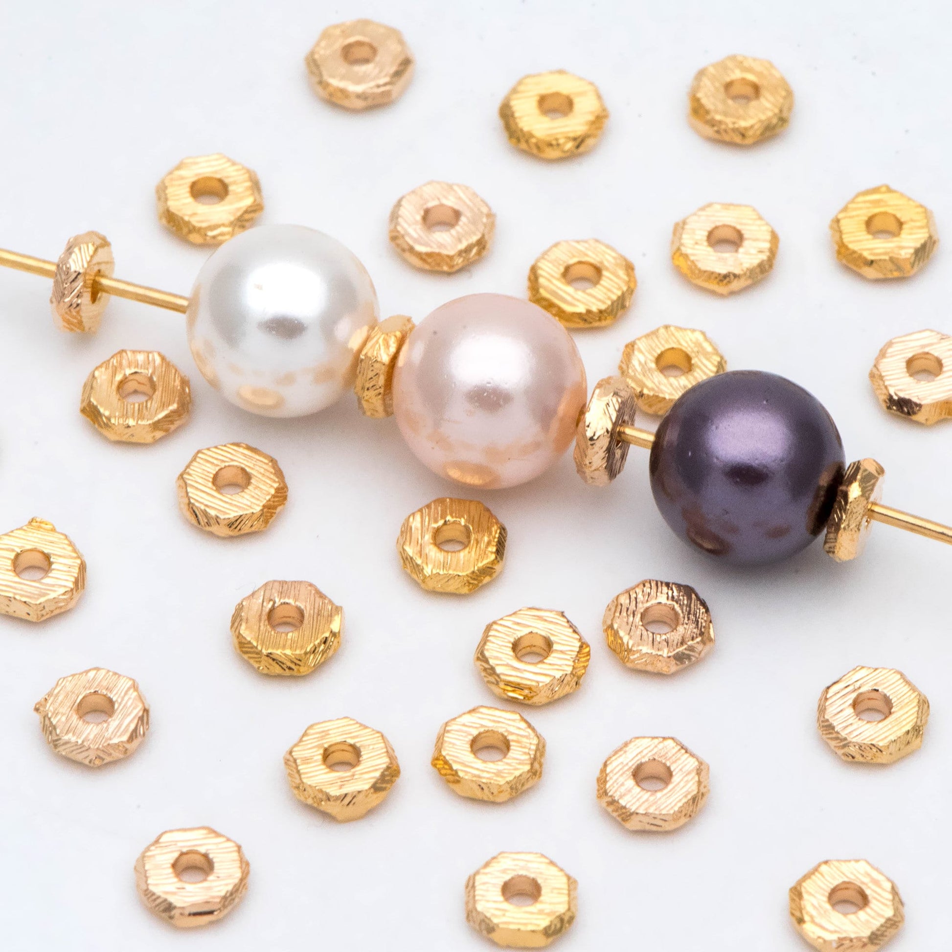 20pcs Gold Brushed Octagonal Spacer Beads 4.5mm, Jewelry Making Supplies Wholesale (GB-2918)