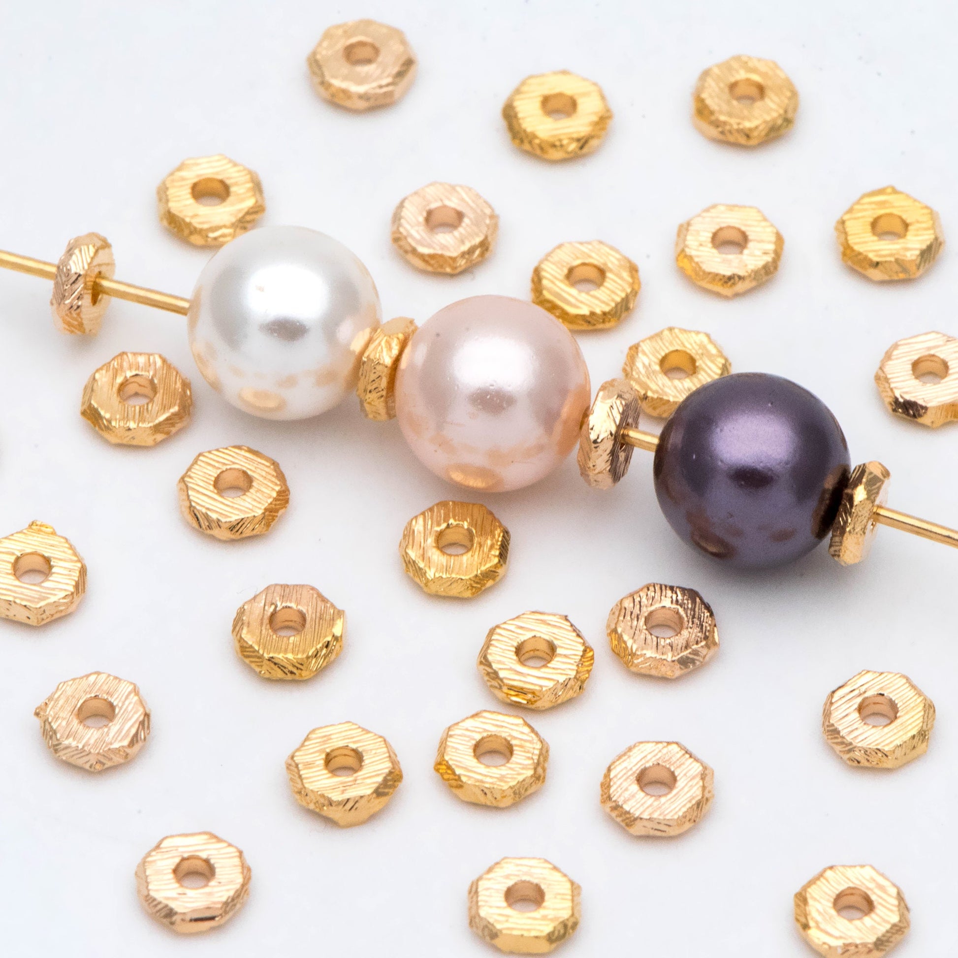 20pcs Gold Brushed Octagonal Spacer Beads 4.5mm, Jewelry Making Supplies Wholesale (GB-2918)