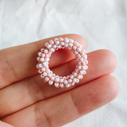 4pcs Beaded Hoop Findings: Pastel Glass Bead Circle, 25mm (FB-077)