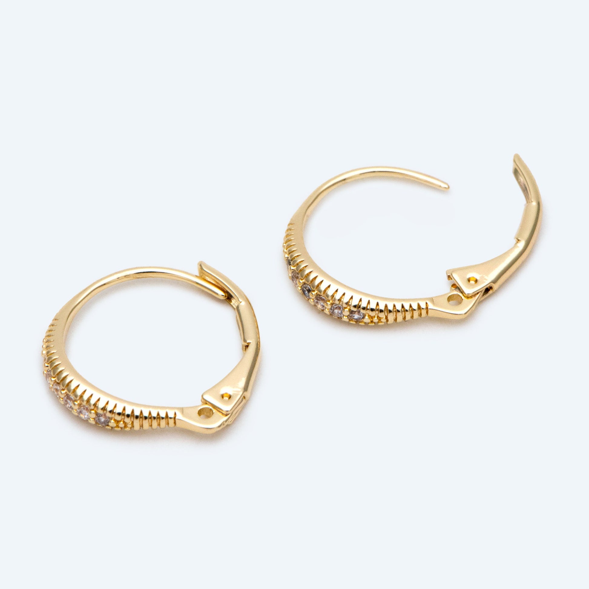 4pcs CZ Pave Gold Circle Leverback Ear Hooks, Gold plated on Brass, Earring Hoop Components (GB-2845)