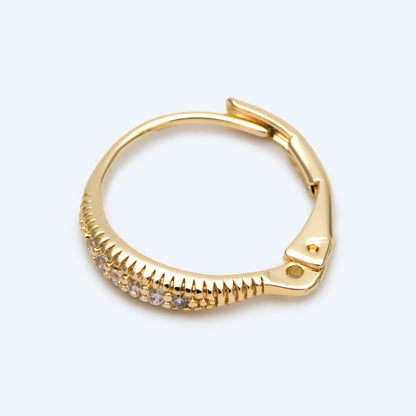 4pcs CZ Pave Gold Circle Leverback Ear Hooks, Gold plated on Brass, Earring Hoop Components (GB-2845)