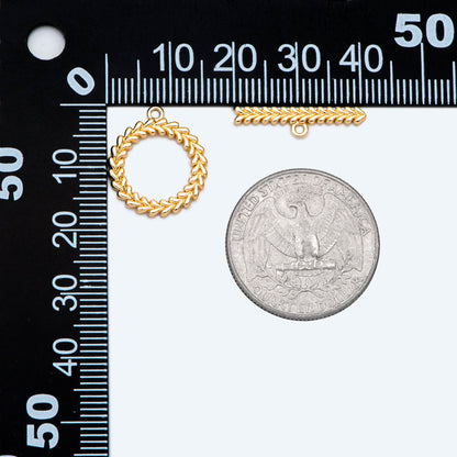 10pcs Gold Leaf Toggle Clasp, Bracelet Necklace Jewelry Clasps, 18K Gold plated Brass Clasps (GB-2563-A)