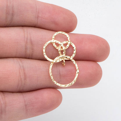 10pcs Gold Hammered Mixed Circles Pendant, Gold plated Brass Hoops, Cluster of Circles Charm (GB-2750-I)