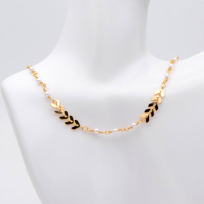 Gold Chevron Chain With Faux Pearl Connector, 18K Gold plated Brass Designer Chain (LK-507) / 1 meter= 3.3ft