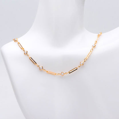 Gold Faux Pearl Beaded Chain, 18K Gold plated Brass Cable Chain with Rhombus Bezel Faux Pearl (LK-510) / 1 meter= 3.3ft