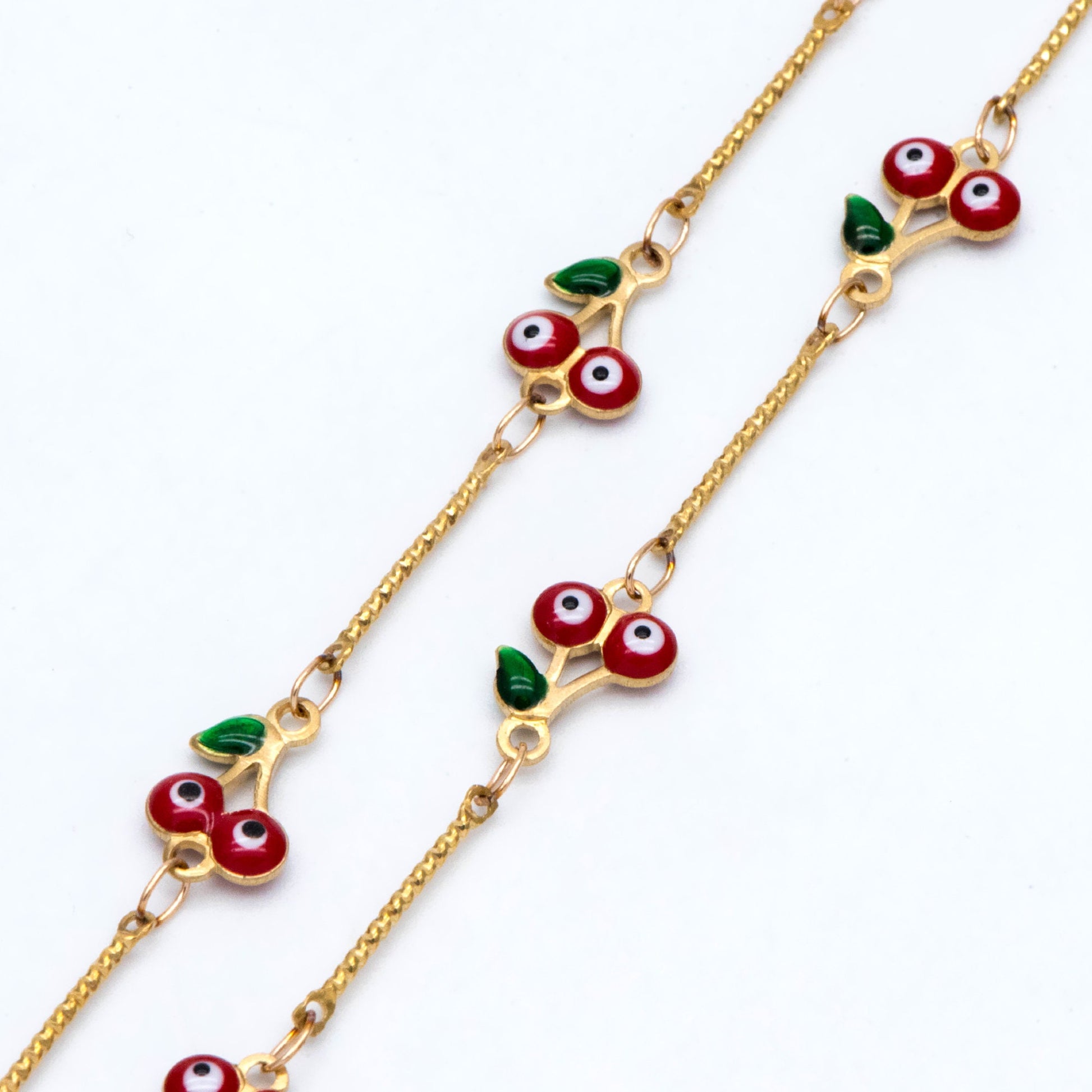 Multicolor Cherry Evil Eye Chain, Brass in Enamel, Unplated Raw Brass Designer Chain (#LK-512)/ 1 Meter=3.3ft