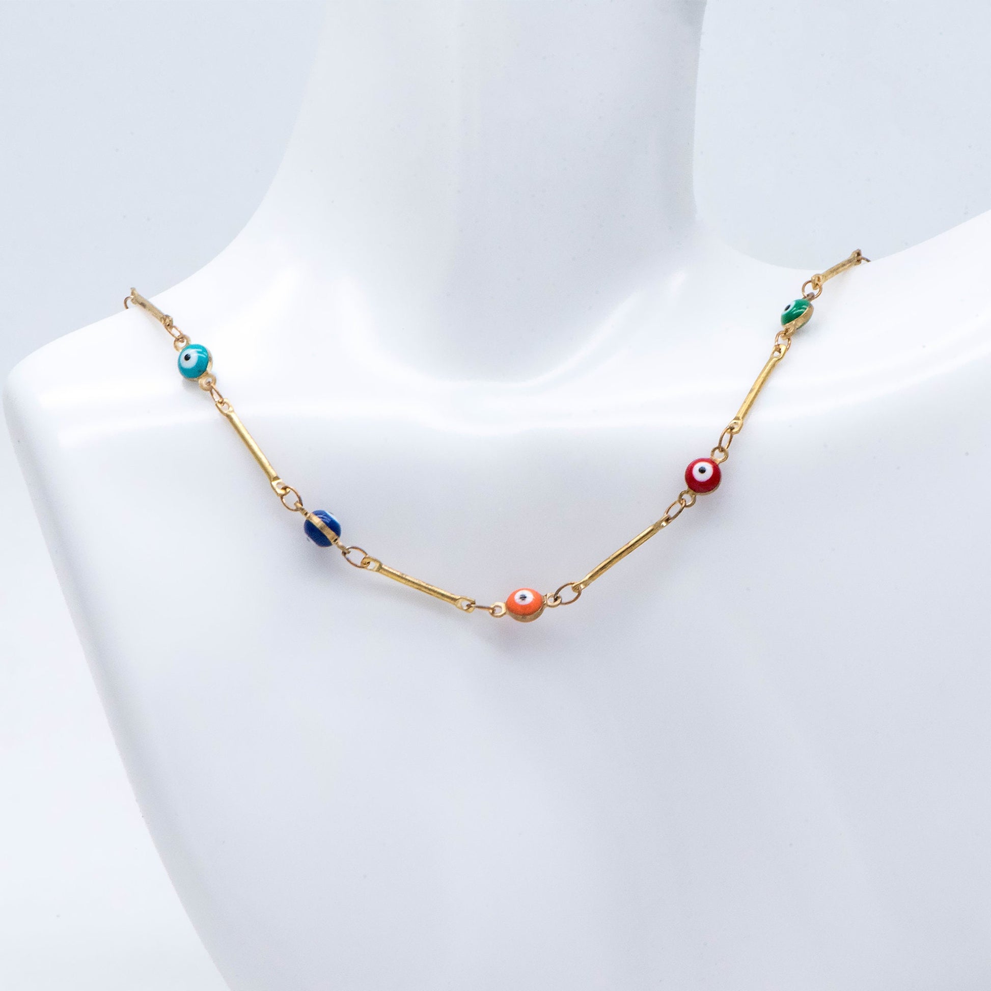 Multicolor Evil Eye Chain, Brass in Enamel, Unplated Raw Brass Designer Chain (#LK-513)/ 1 Meter=3.3 ft