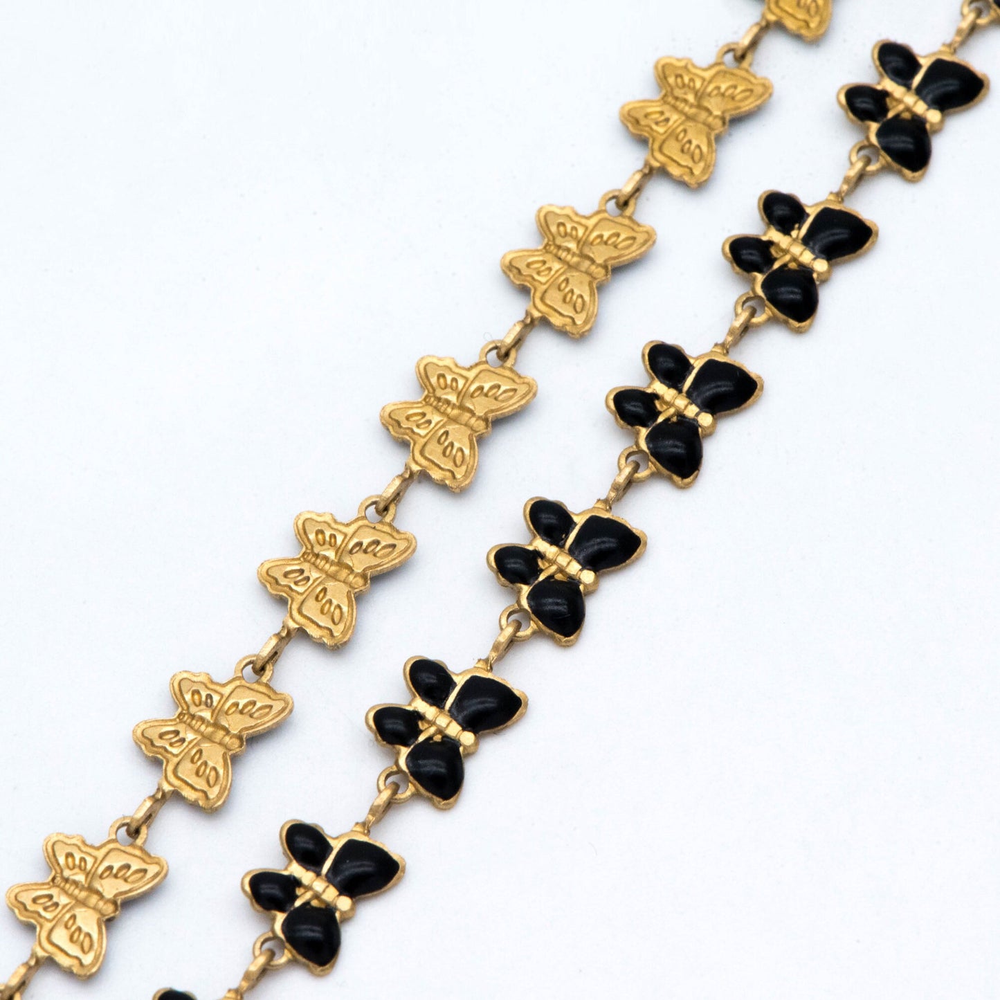Raw Brass Chain, Multicolor butterfly Chain, Brass in Enamel, Unplated Raw Brass Designer Chain (#LK-515)/ 1 Meter=3.3ft