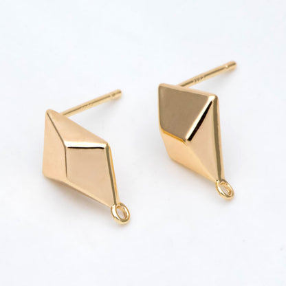 10pcs Gold Plated Geometric Earring Studs, Rhombus Ear Posts (GB-2925)