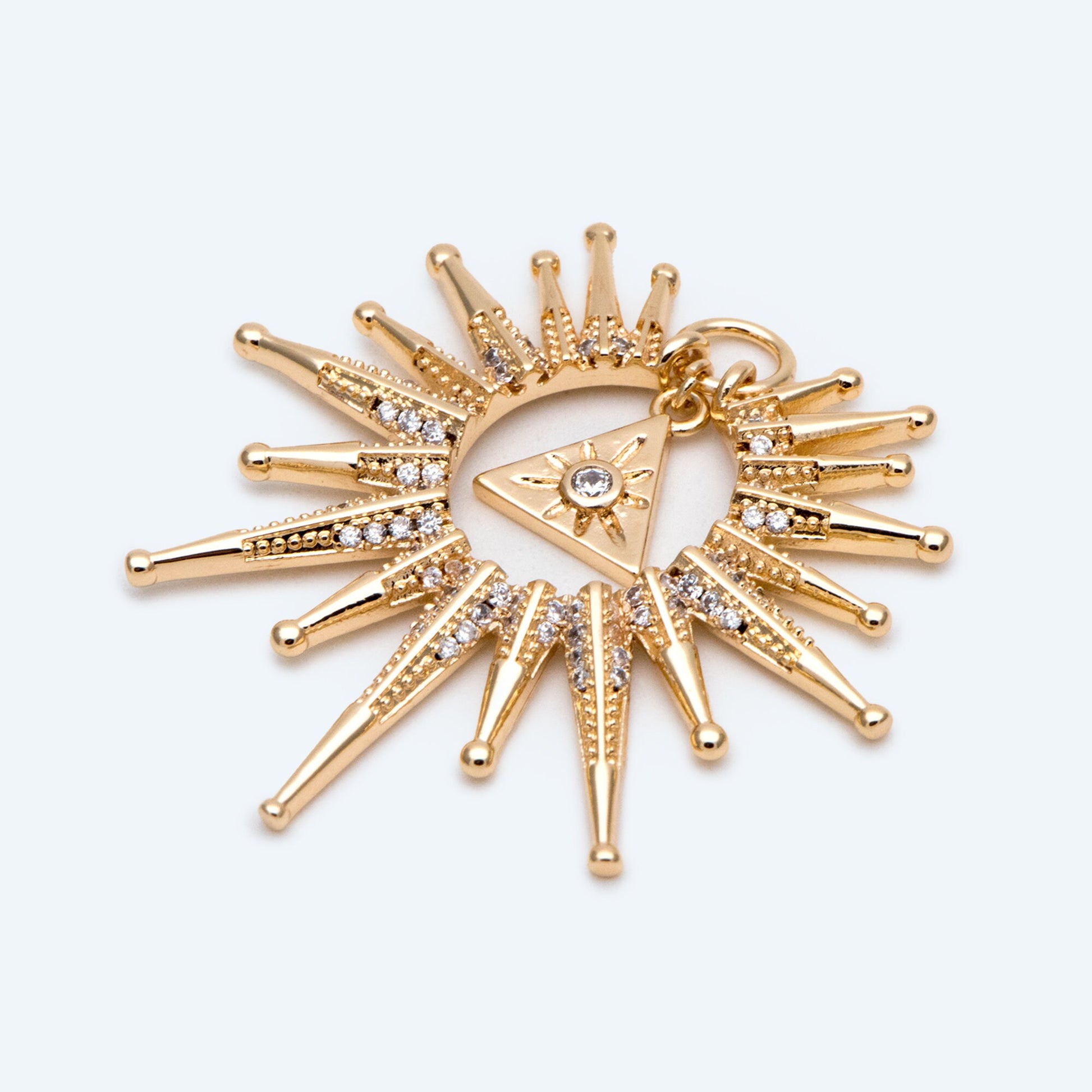 4pcs CZ Pave Gold/ Silver Sun Charms, 18K Gold/ Rhodium plated Brass, Sun Pendant (GB-2259-D)