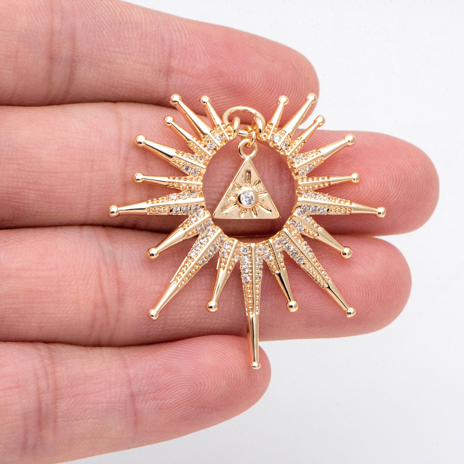 4pcs CZ Pave Gold/ Silver Sun Charms, 18K Gold/ Rhodium plated Brass, Sun Pendant (GB-2259-D)