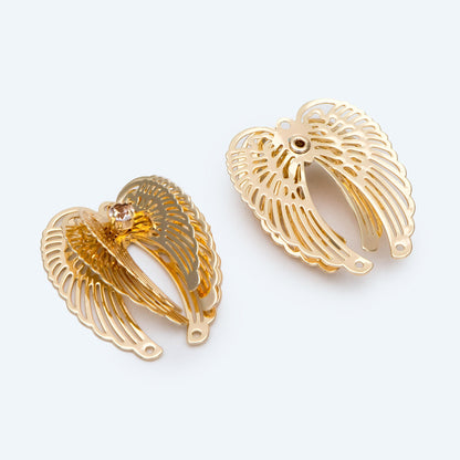 4pcs CZ Pave Gold Wing Charms, Real 18K Gold plated Brass Angel Wing Pendants (GB-2903)