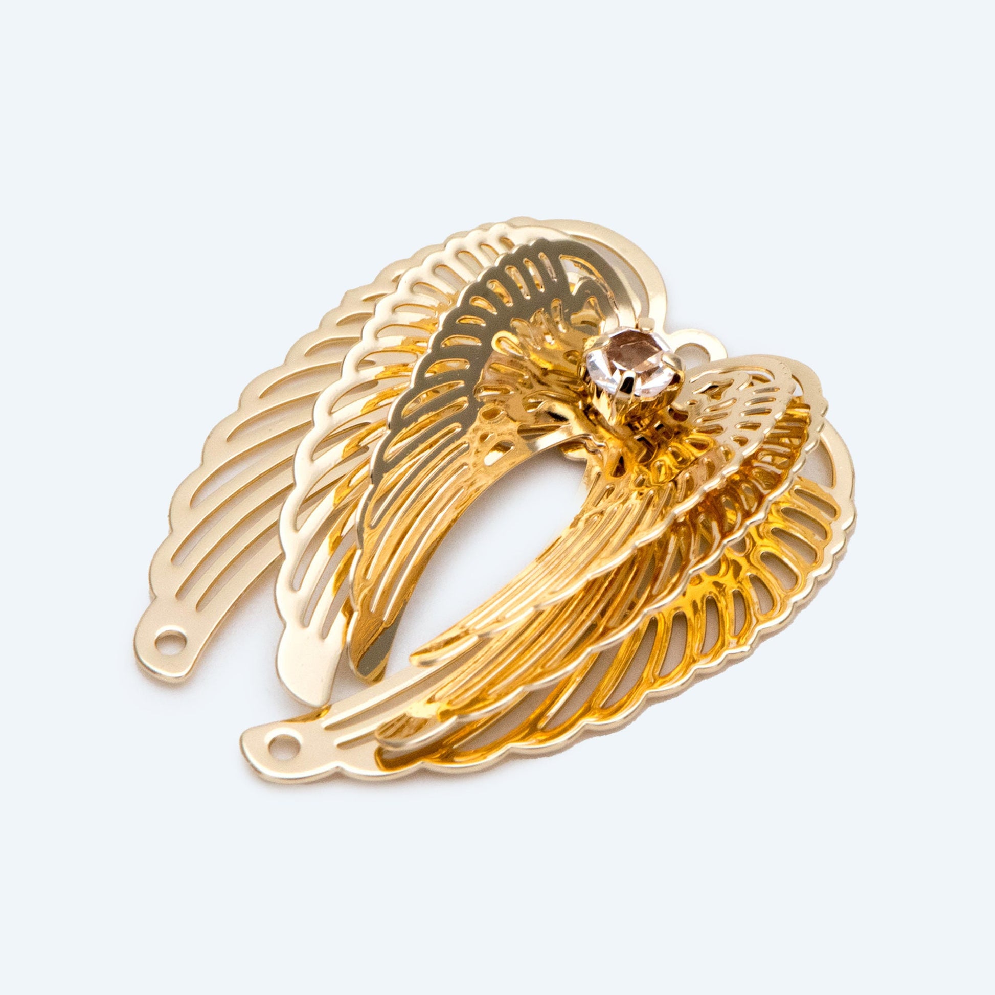 4pcs CZ Pave Gold Wing Charms, Real 18K Gold plated Brass Angel Wing Pendants (GB-2903)